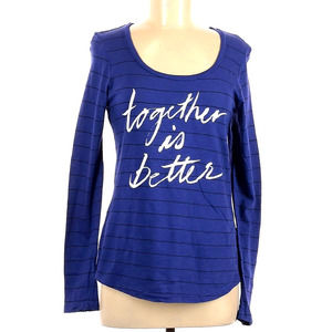 Sundry 2/Med Together is Better Striped Scoop Long Sleeve Tee Blue Pima Cotton